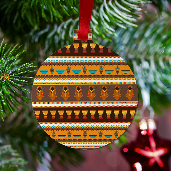 African Masks Metal Ball Ornament - Lifestyle