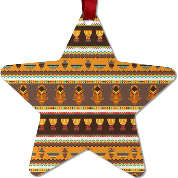 African Masks Metal Star Ornament - Front