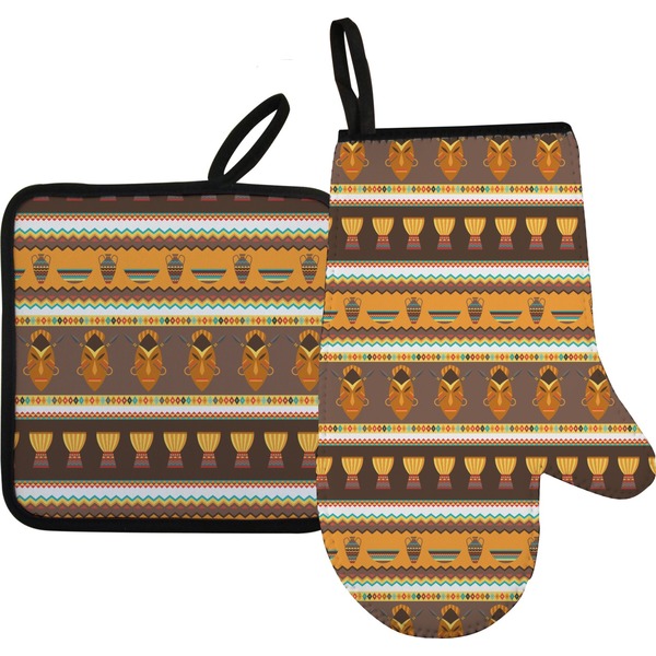 Custom African Masks Right Oven Mitt & Pot Holder Set