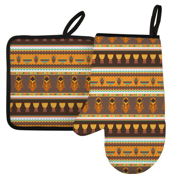 Custom African Masks Left Oven Mitt & Pot Holder Set