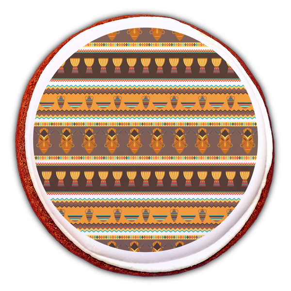 African Masks Printed Icing Circle - Large - On Cookie