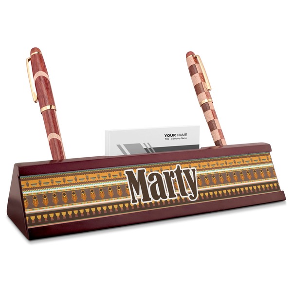 Custom African Masks Red Mahogany Nameplate with Business Card Holder