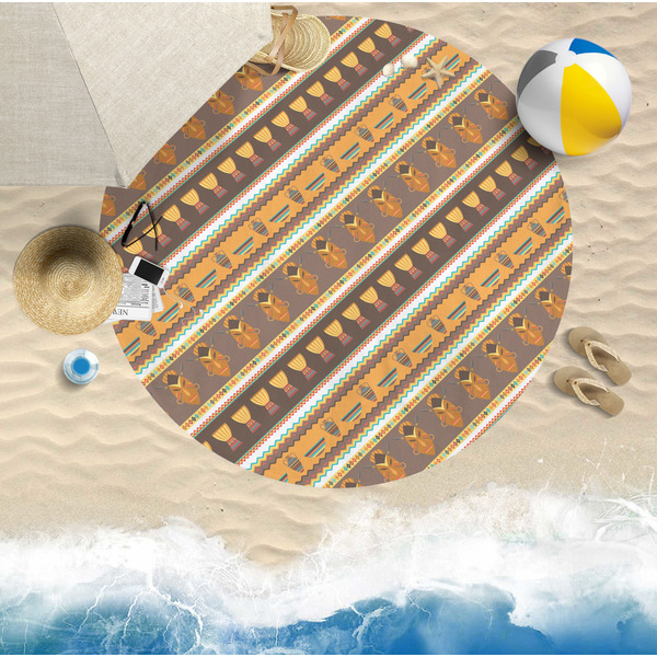 African Masks Round Beach Towel Lifestyle