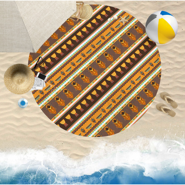 African Masks Round Beach Towel Lifestyle