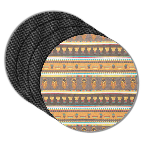 Custom African Masks Round Rubber Backed Coasters - Set of 4