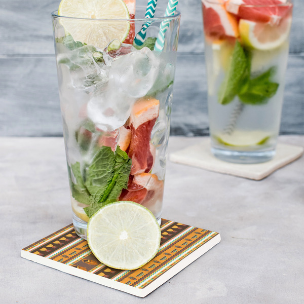 African Masks Set of 4 Stone Coasters - In Context View