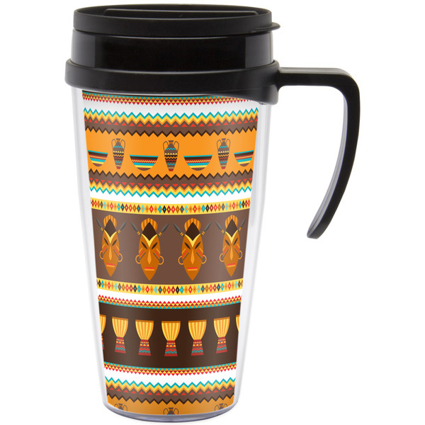 Custom African Masks Acrylic Travel Mug with Handle