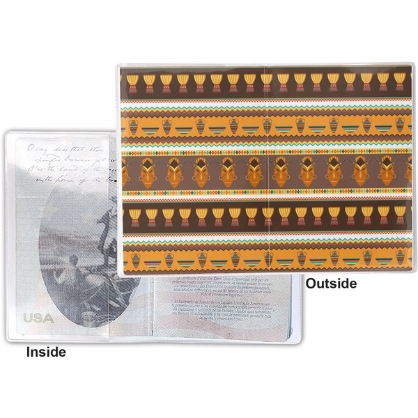 African Masks Vinyl Passport Holder - Flat Front and Back
