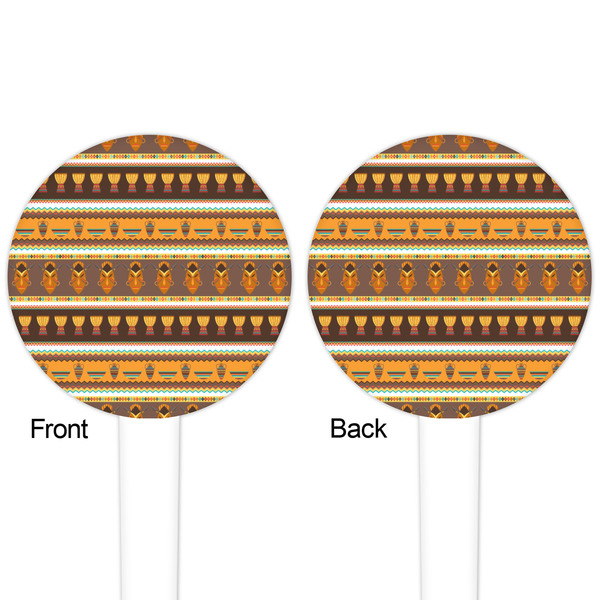 African Masks White Plastic 4" Food Pick - Round - Double Sided - Front & Back