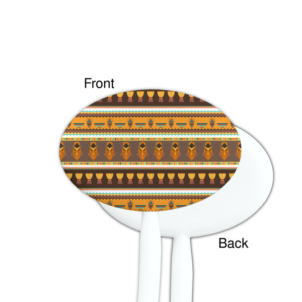African Masks White Plastic 7" Stir Stick - Single Sided - Oval - Front & Back