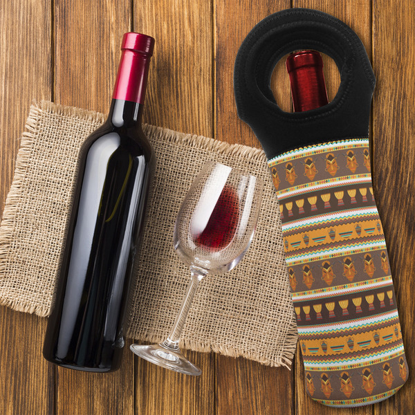 African Masks Wine Tote Bag - FLATLAY