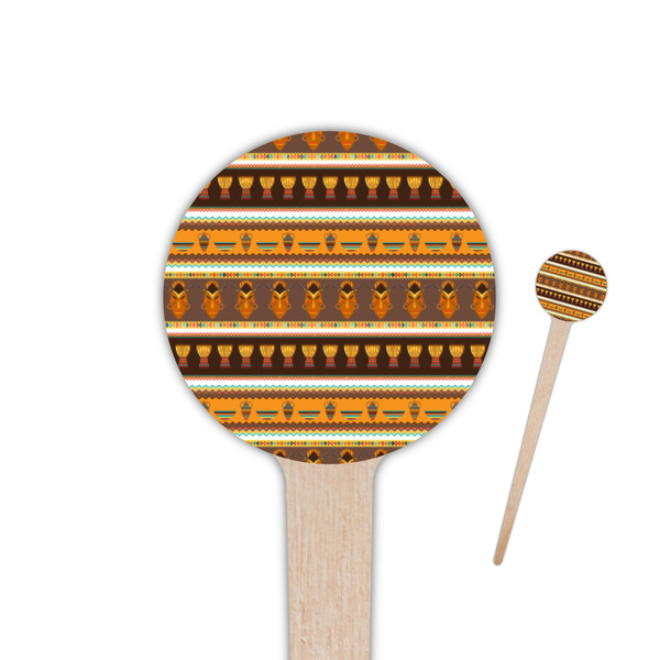 Custom African Masks 4" Round Wooden Food Picks - Single Sided