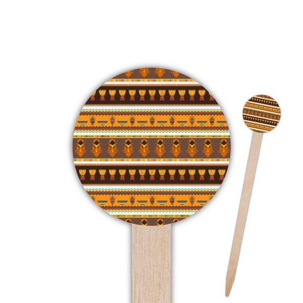 Custom African Masks 6" Round Wooden Food Picks - Single Sided