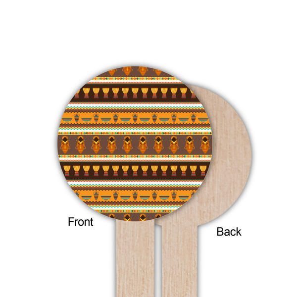 African Masks Wooden 6" Food Pick - Round - Single Sided - Front & Back