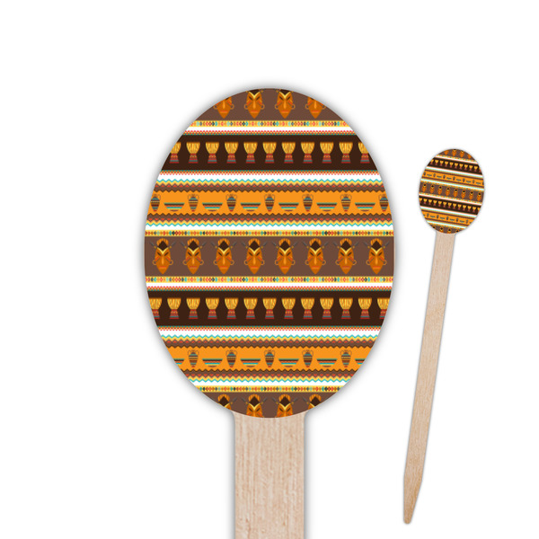 Custom African Masks Oval Wooden Food Picks - Double Sided