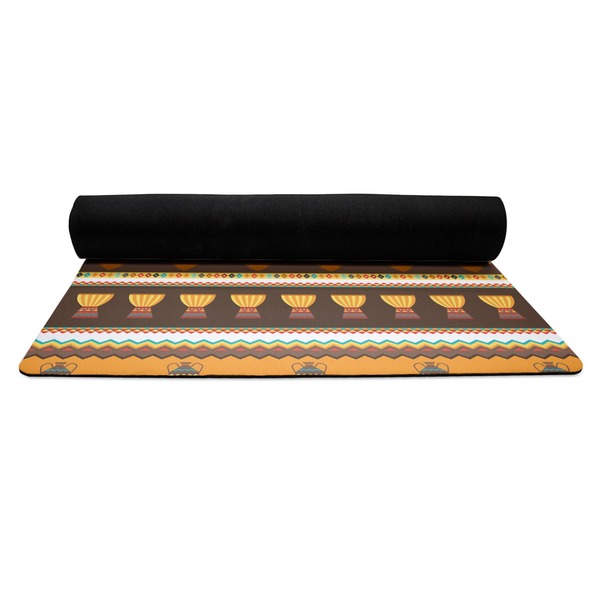 African Masks Yoga Mat Rolled up Black Rubber Backing