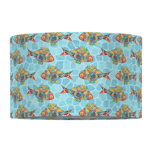 Mosaic Fish 12" Drum Lampshade - FRONT (Fabric)