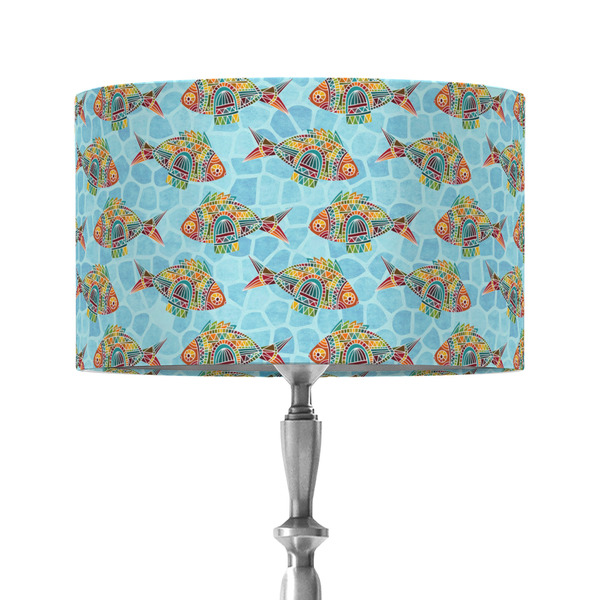 Mosaic Fish 12" Drum Lampshade - ON STAND (Fabric)