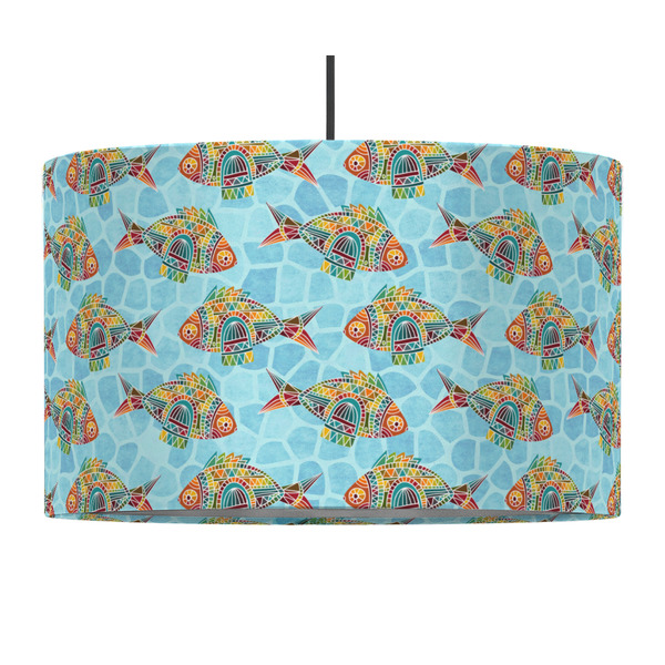 Custom Mosaic Fish 12" Drum Pendant Lamp - Fabric