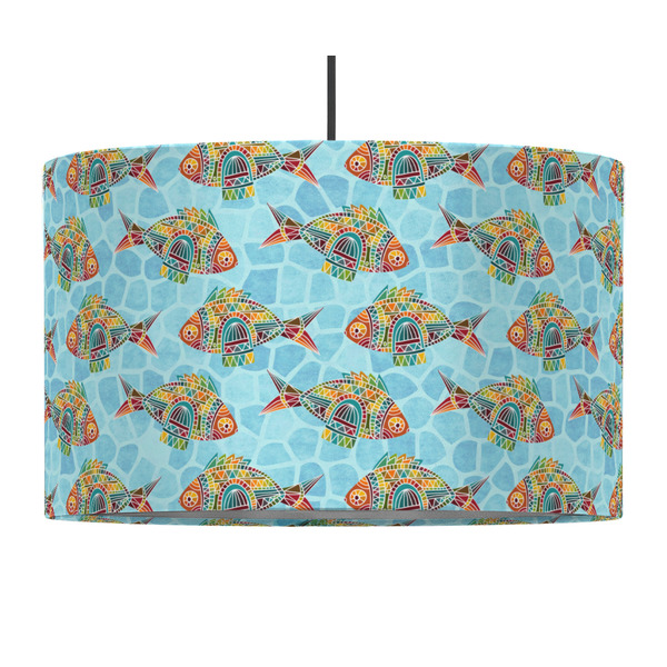 Mosaic Fish 12" Drum Lampshade - PENDANT (Fabric)