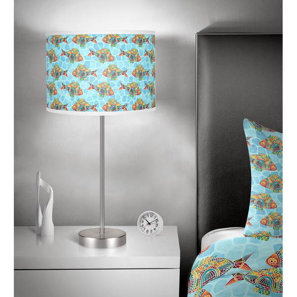 Mosaic Fish 13 inch drum lamp shade - in room