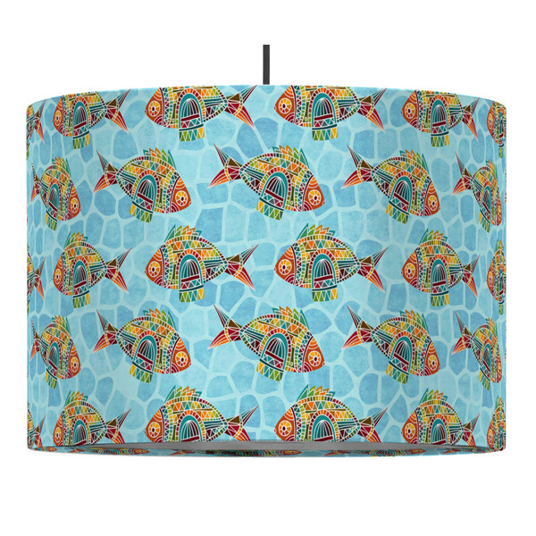 Custom Mosaic Fish 16" Drum Pendant Lamp - Fabric