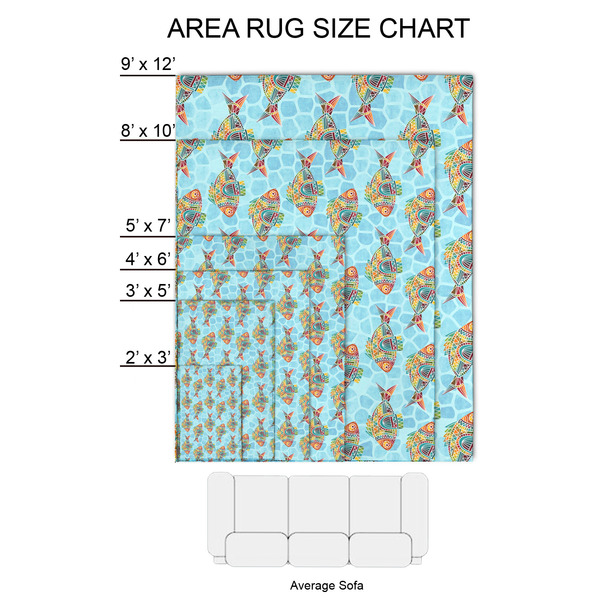 Mosaic Fish 2'x3' Indoor Area Rugs - Size Chart