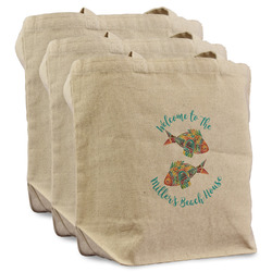 Mosaic Fish Reusable Cotton Grocery Bags - Set of 3