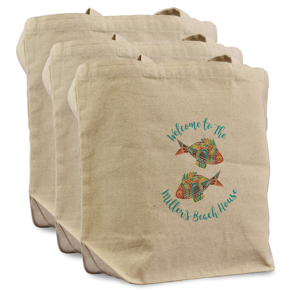 Custom Mosaic Fish Reusable Cotton Grocery Bags - Set of 3