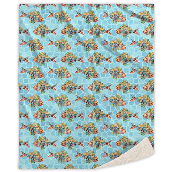 Custom Mosaic Fish Sherpa Throw Blanket