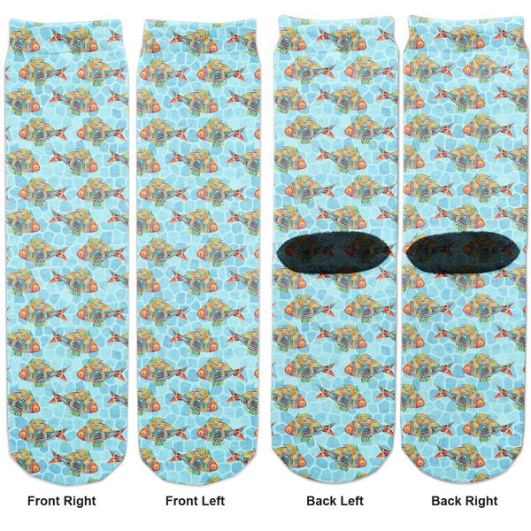 Mosaic Fish Adult Crew Socks - Double Pair - Front and Back - Apvl
