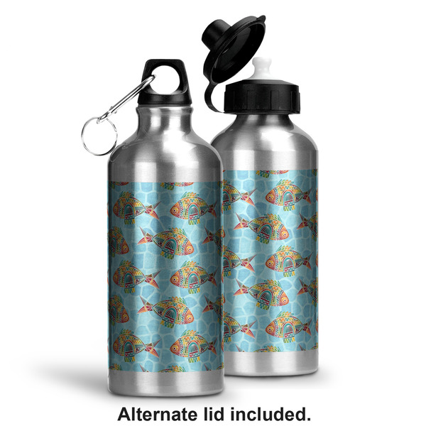 Mosaic Fish Aluminum Water Bottle - Alternate lid options