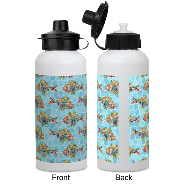 Mosaic Fish Aluminum Water Bottle - White APPROVAL