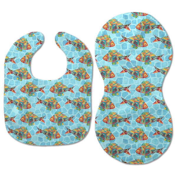 Mosaic Fish Baby Bib & Burp Set - Approval (new bib & burp)