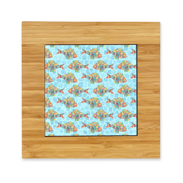 Custom Mosaic Fish Bamboo Trivet with Ceramic Tile Insert