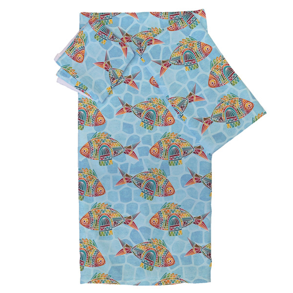 Custom Mosaic Fish Bath Towel Set - 3 Pcs