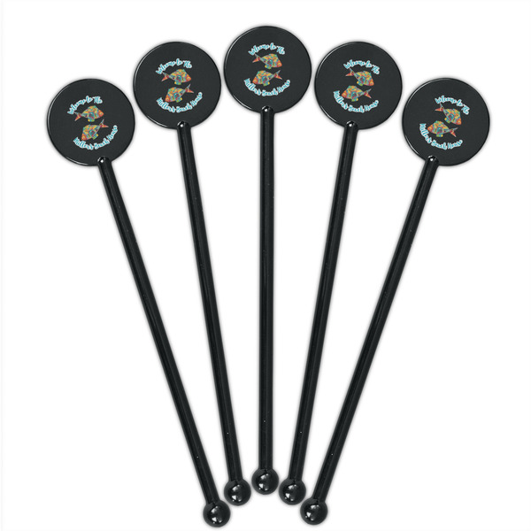 Mosaic Fish Black Plastic 5.5" Stir Stick - Round - Fan View