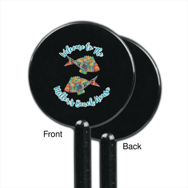 Mosaic Fish Black Plastic 5.5" Stir Stick - Single Sided - Round - Front & Back