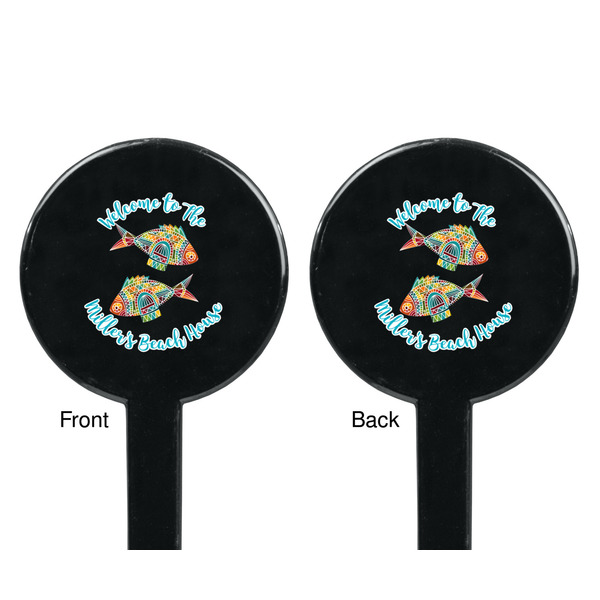 Mosaic Fish Black Plastic 7" Stir Stick - Double Sided - Round - Front & Back
