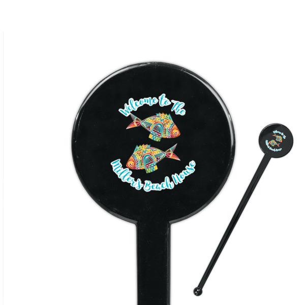 Custom Mosaic Fish 7" Round Plastic Stir Sticks - Black - Single Sided