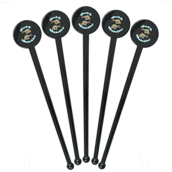 Mosaic Fish Black Plastic 7" Stir Stick - Round - Fan View