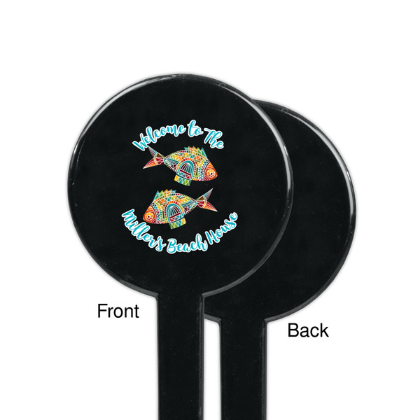 Mosaic Fish Black Plastic 7" Stir Stick - Single Sided - Round - Front & Back