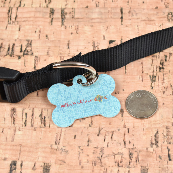 Mosaic Fish Bone Shaped Dog ID Tag - Large - In Context