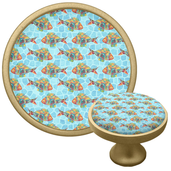 Mosaic Fish Cabinet Knob - Gold - Multi Angle