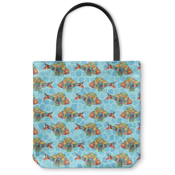 Custom Mosaic Fish Canvas Tote Bag - Medium - 16"x16"