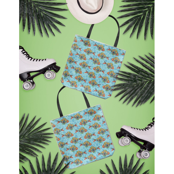 Mosaic Fish Canvas Tote Lifestyle Front and Back- 13x13