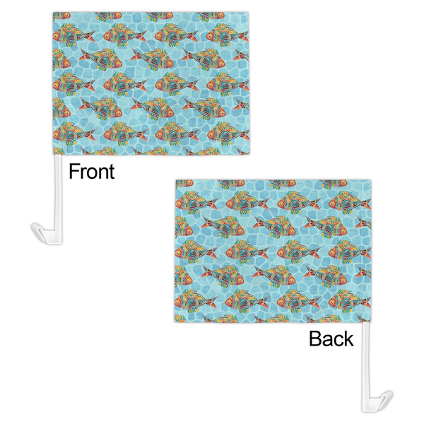 Mosaic Fish Car Flag - 11" x 8" - Front & Back View