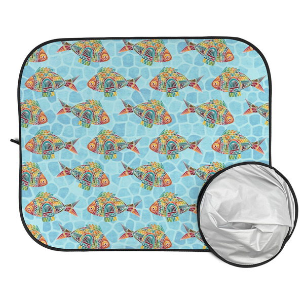 Mosaic Fish Car Sun Shades - FOLDED & UNFOLDED