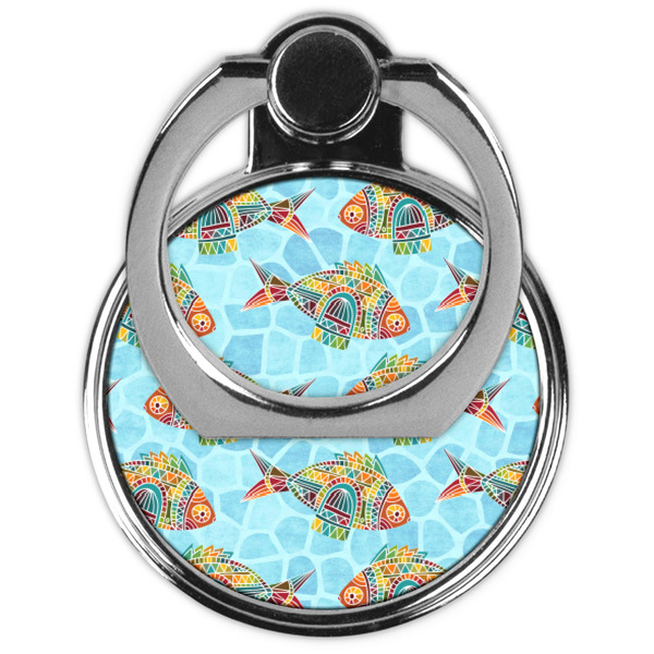 Mosaic Fish Cell Phone Ring Stand & Holder - Front (Collapsed)