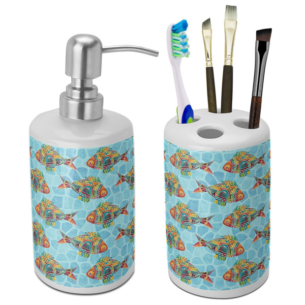 Custom Mosaic Fish Ceramic Bathroom Accessories Set